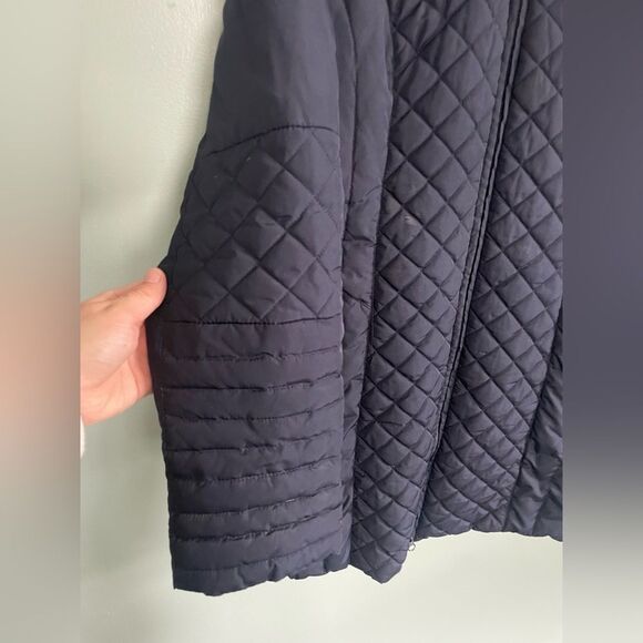 Esprit Navy Long Line Quilted Spring Jacket Zipped in Hood Sz S - Picture 3 of 8